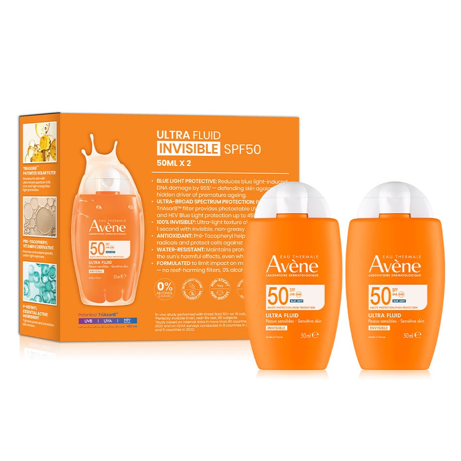 Avene Ultra Fluid SPF50 Sunblock - Invisible 2 × 50ml