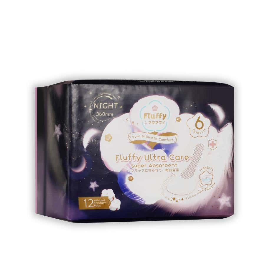 Fluffy Ultra Care Night Sanitary Pads 36cm 12s