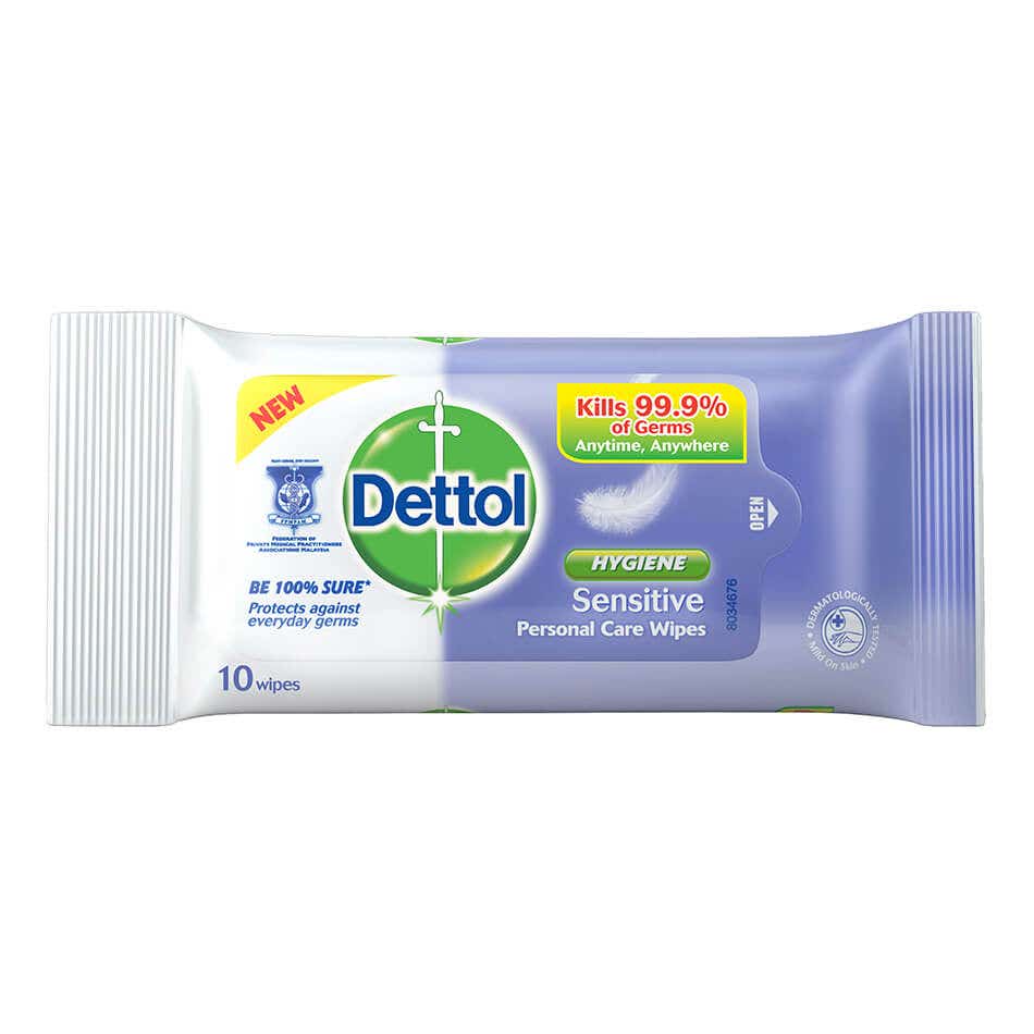 Dettol Anti-Bacterial Personal Wet Wipes - Sensitive 10 per pack