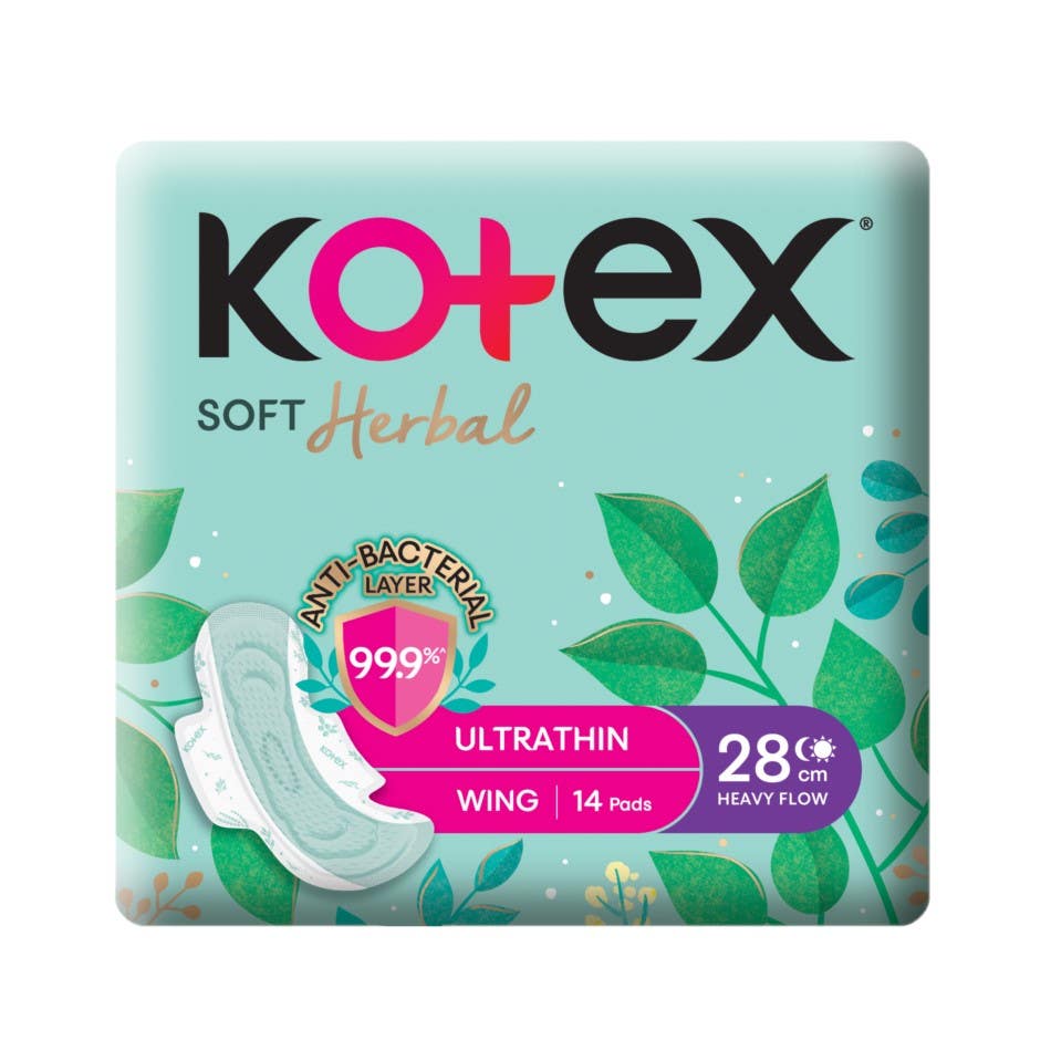 Kotex Soft Herbal Ultrathin Night Wing Pads - Heavy(28cm) 14 per pack