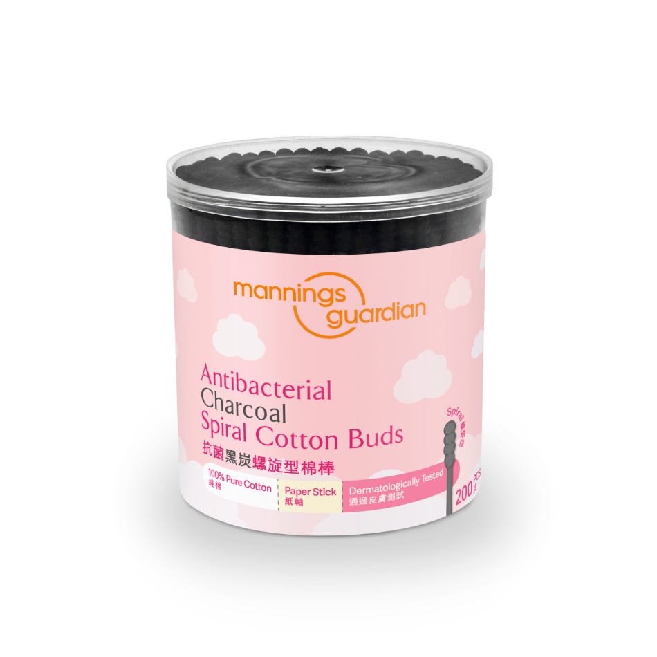 Mannings Guardian Antibacterial Charcoal Spiral Cotton Buds