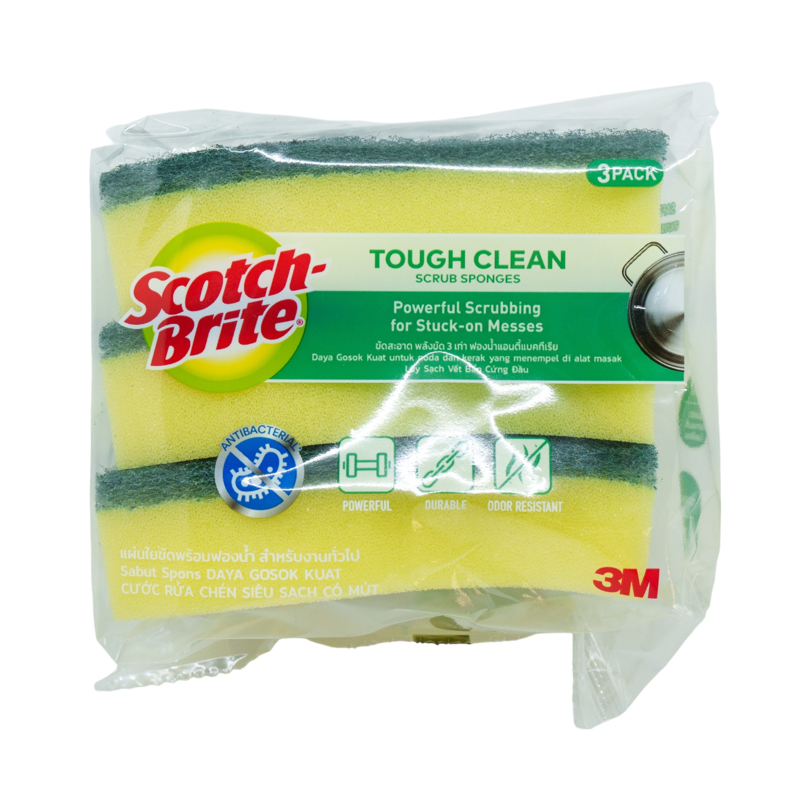 3M Scotch-Brite Anti-Bacterial Tough Clean Scrub Sponges 3s