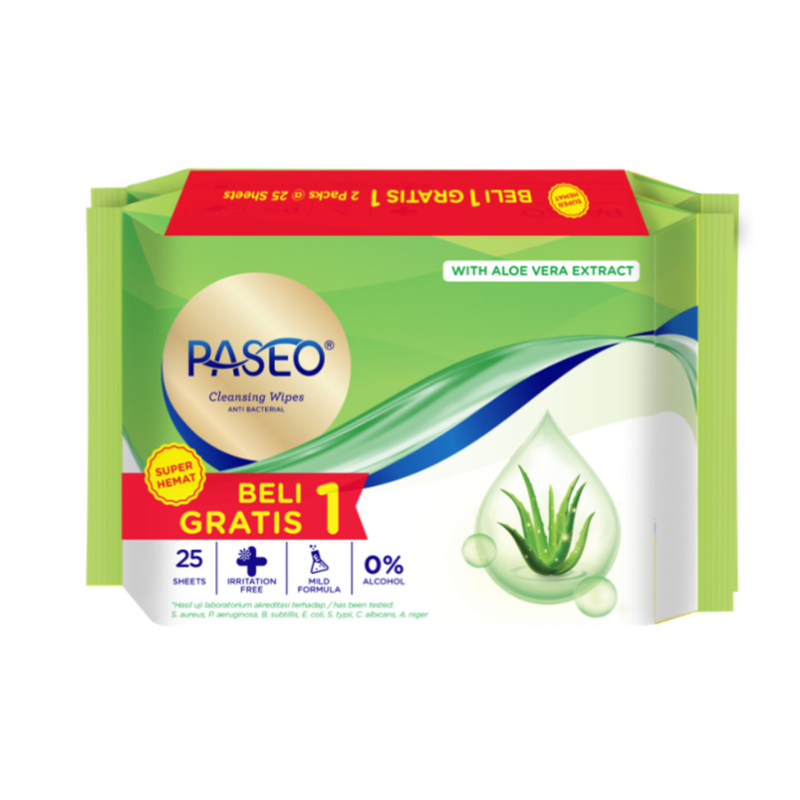 Paseo Antibacterial Aloe Vera Wet Wipes 2 x 25s