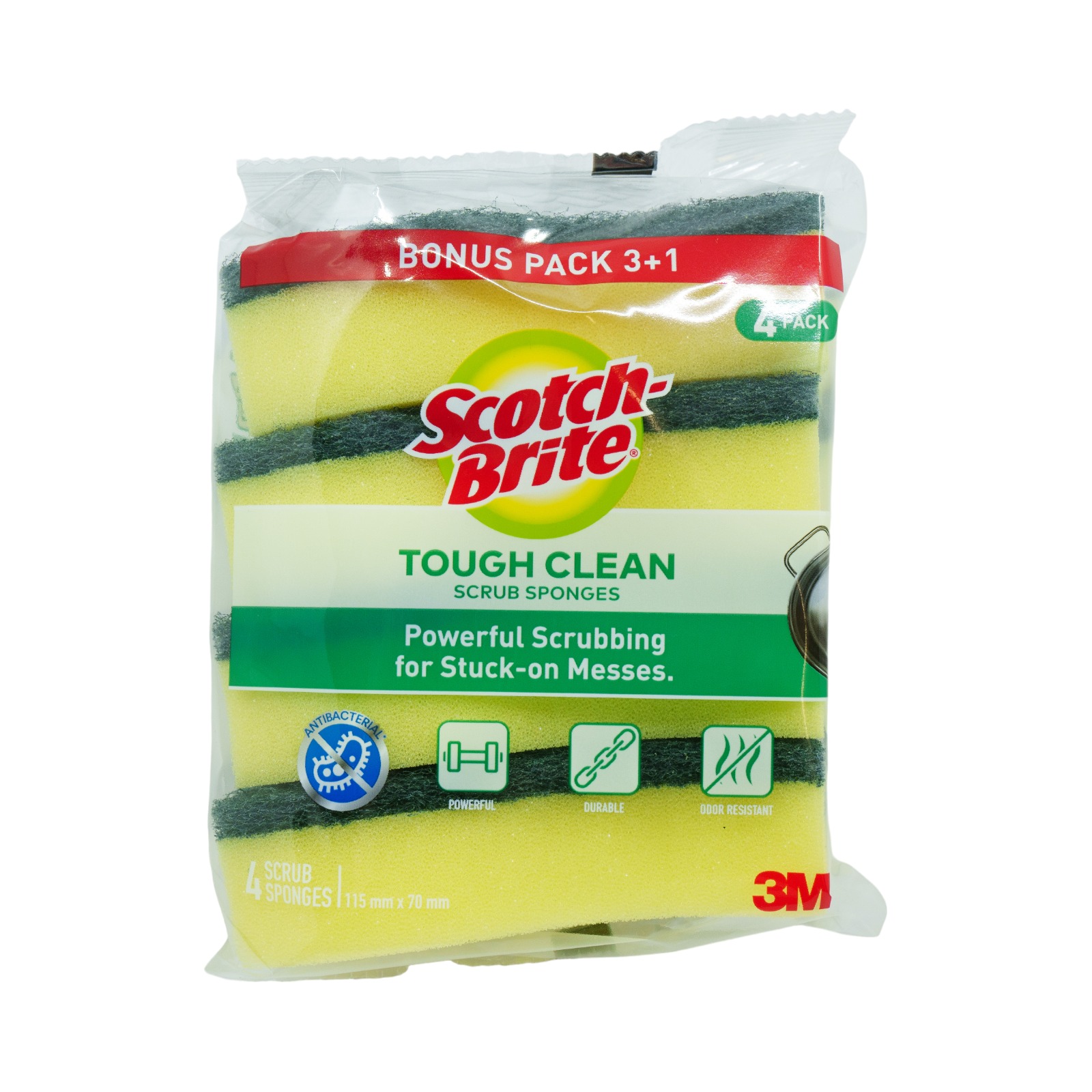 3M Scotch-Brite Anti-Bacterial Tough Clean Scrub Sponges 4s