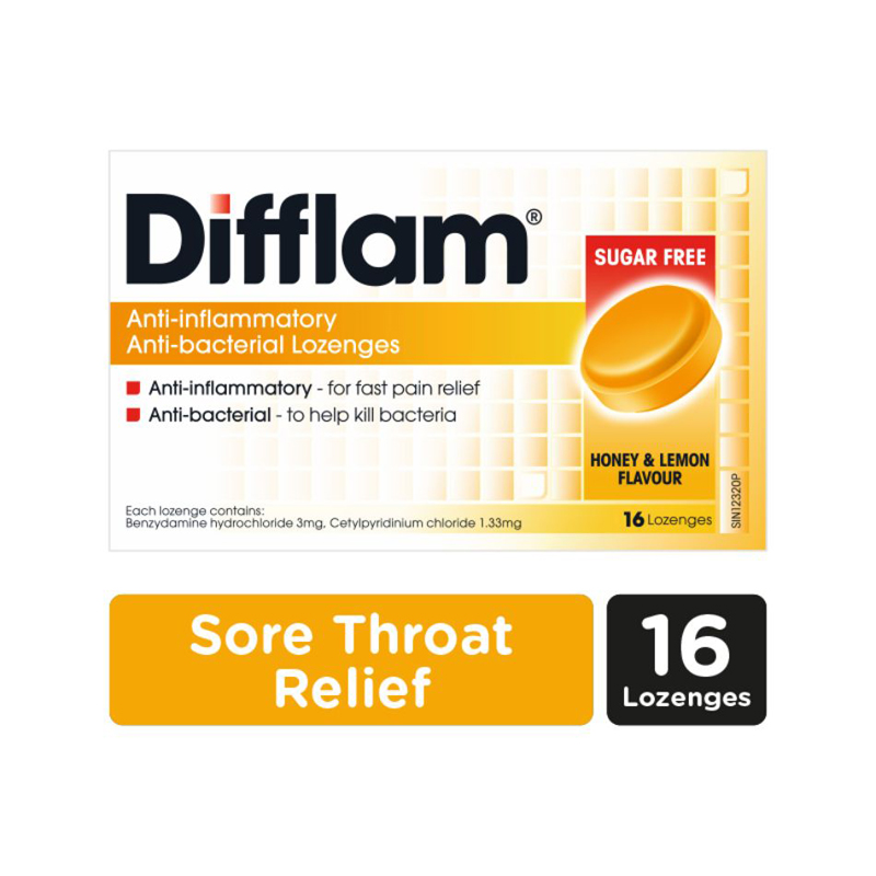 DIFFLAM Anti-Inflammatory Anti-bacterial Honey Lemon Sugar Free Lozenges