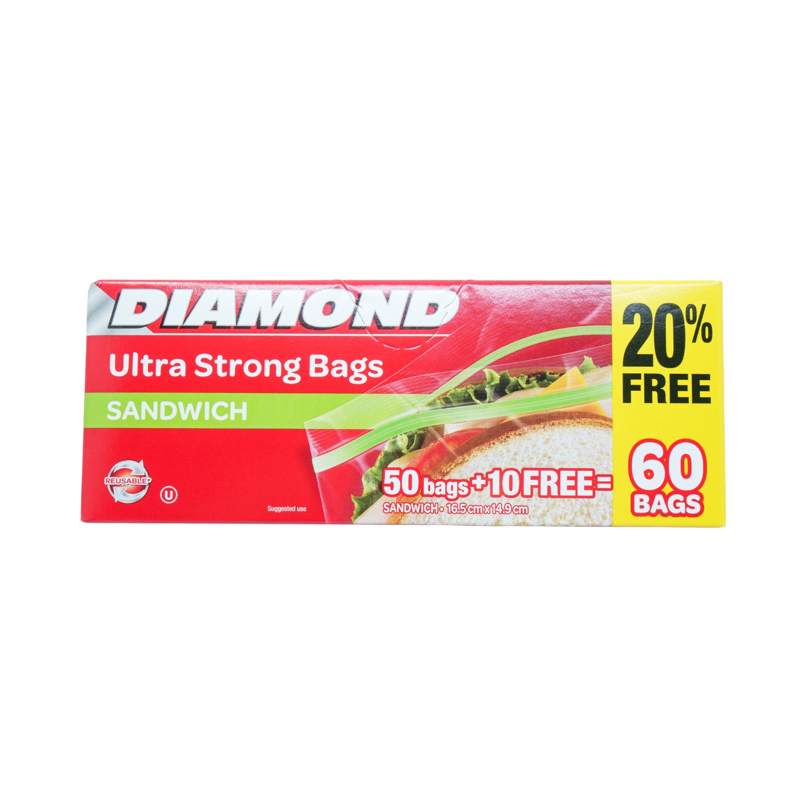 Diamond Ultra Strong Zipper Sandwich Bags 16.5cm x 14.9cm 60s
