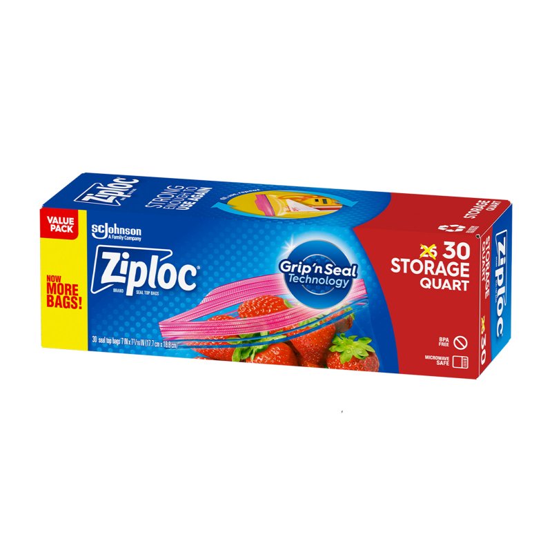 Ziploc Quart Storage Bags 17.7cm x 18.8cm 30s