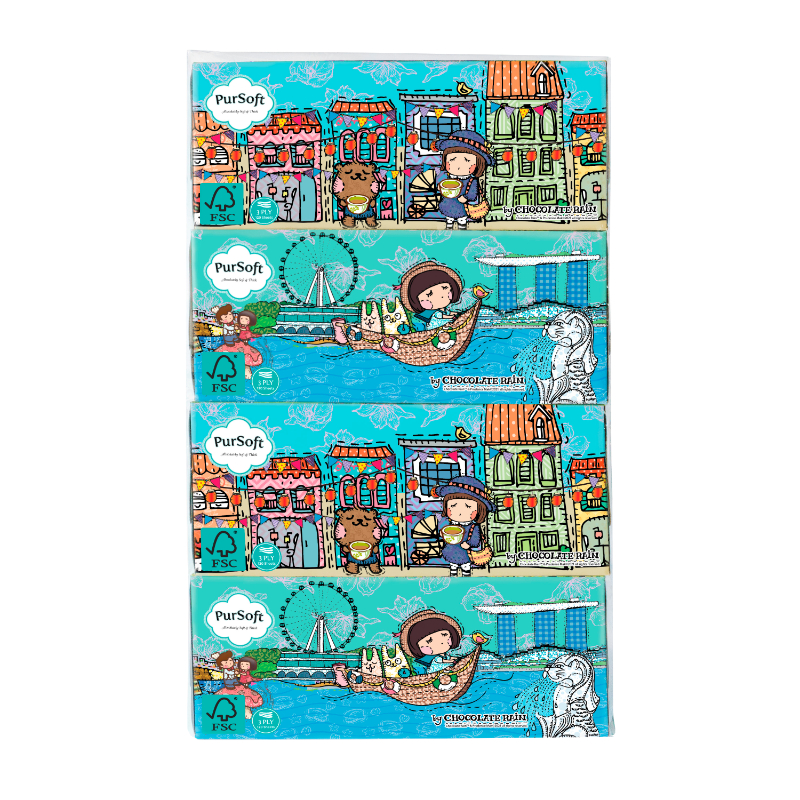 PURSOFT Chocolate Rain 3-Ply Facial Tissue Box