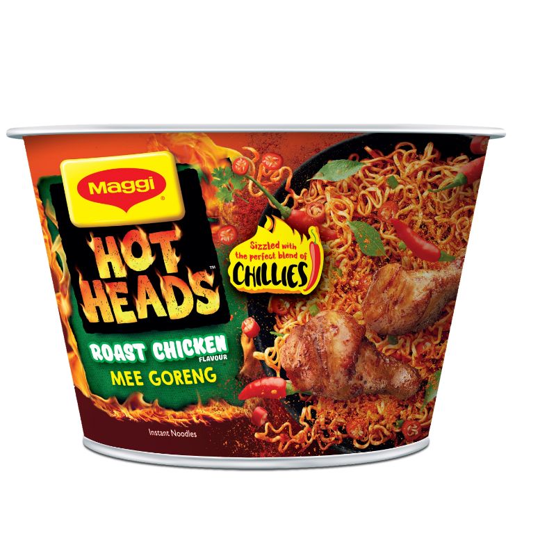 Maggi Hot Heads Pedas Giler Roast Chicken Mi Goreng Instant Noodles Bowl