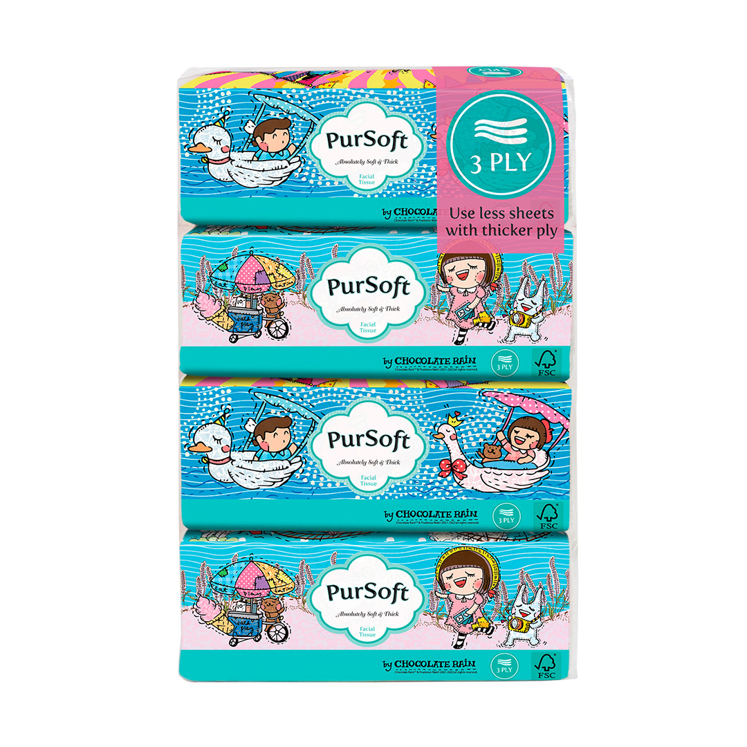 PURSOFT Chocolate Rain Outdoor 3-Ply Facial Tissue Soft Pack