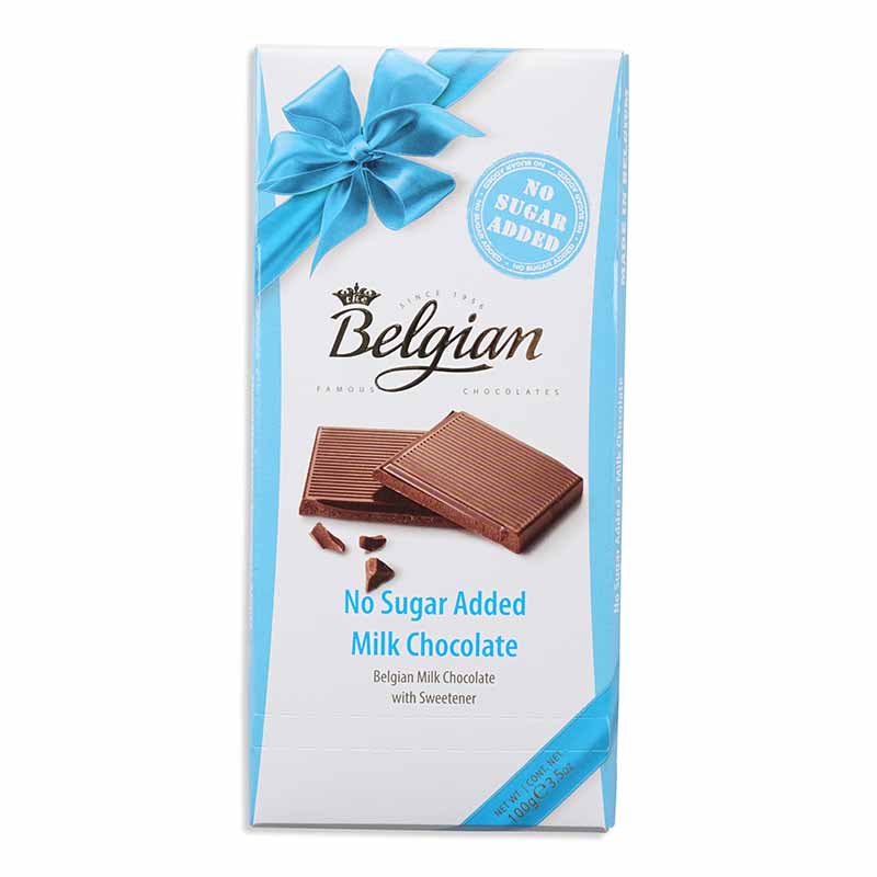 Belgian No Sugar Added Milk Chocolate 100g
