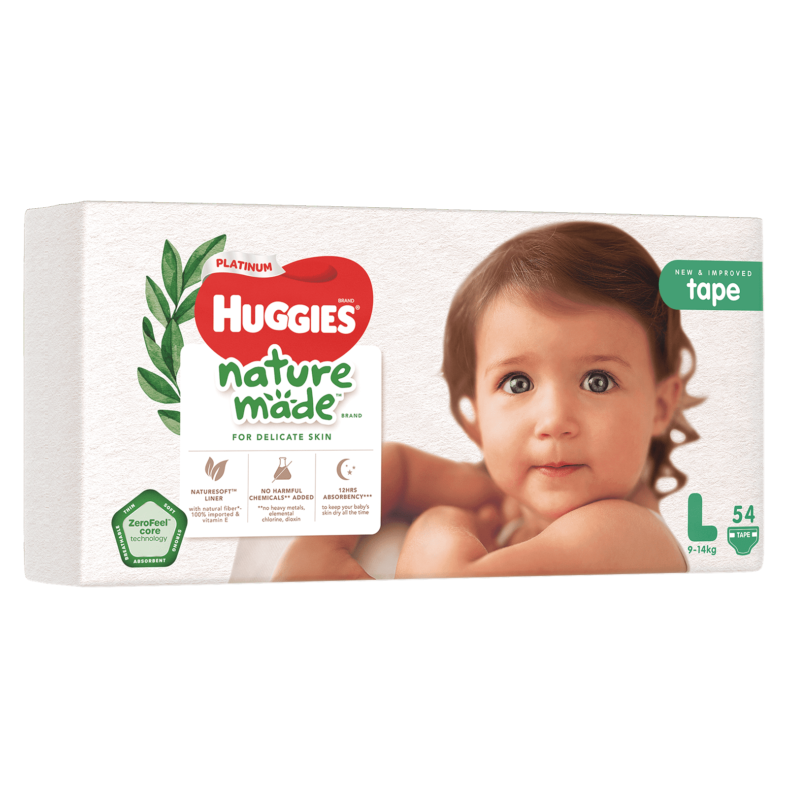 Huggies Platinum Nature Made Size L Tape Diapers 54s