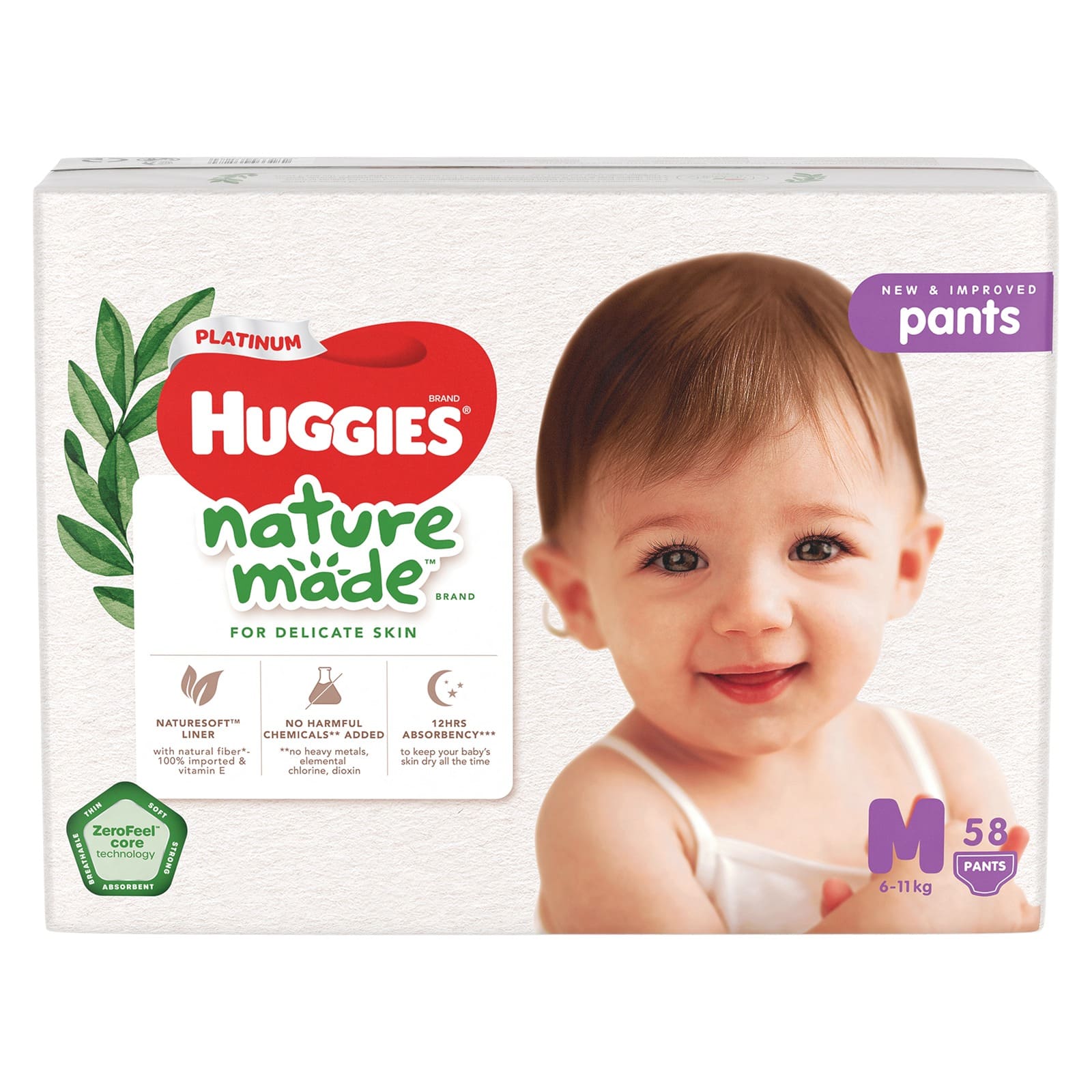 Huggies Platinum Nature Made Size M Pants Diapers 58s