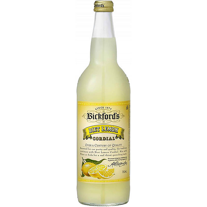 Bickford's No Sugar Added Lemon Cordial Bottle