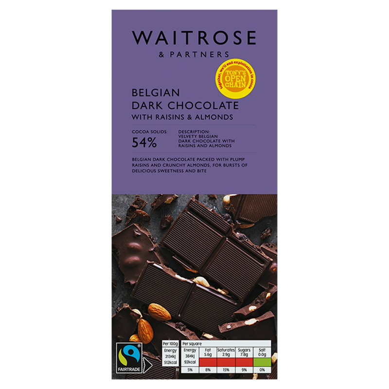 WAITROSE Belgian Dark Chocolate Raisin Almond
