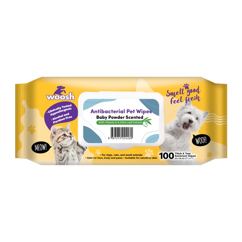 Woosh Baby Powder Scented Pet Wipes 100s