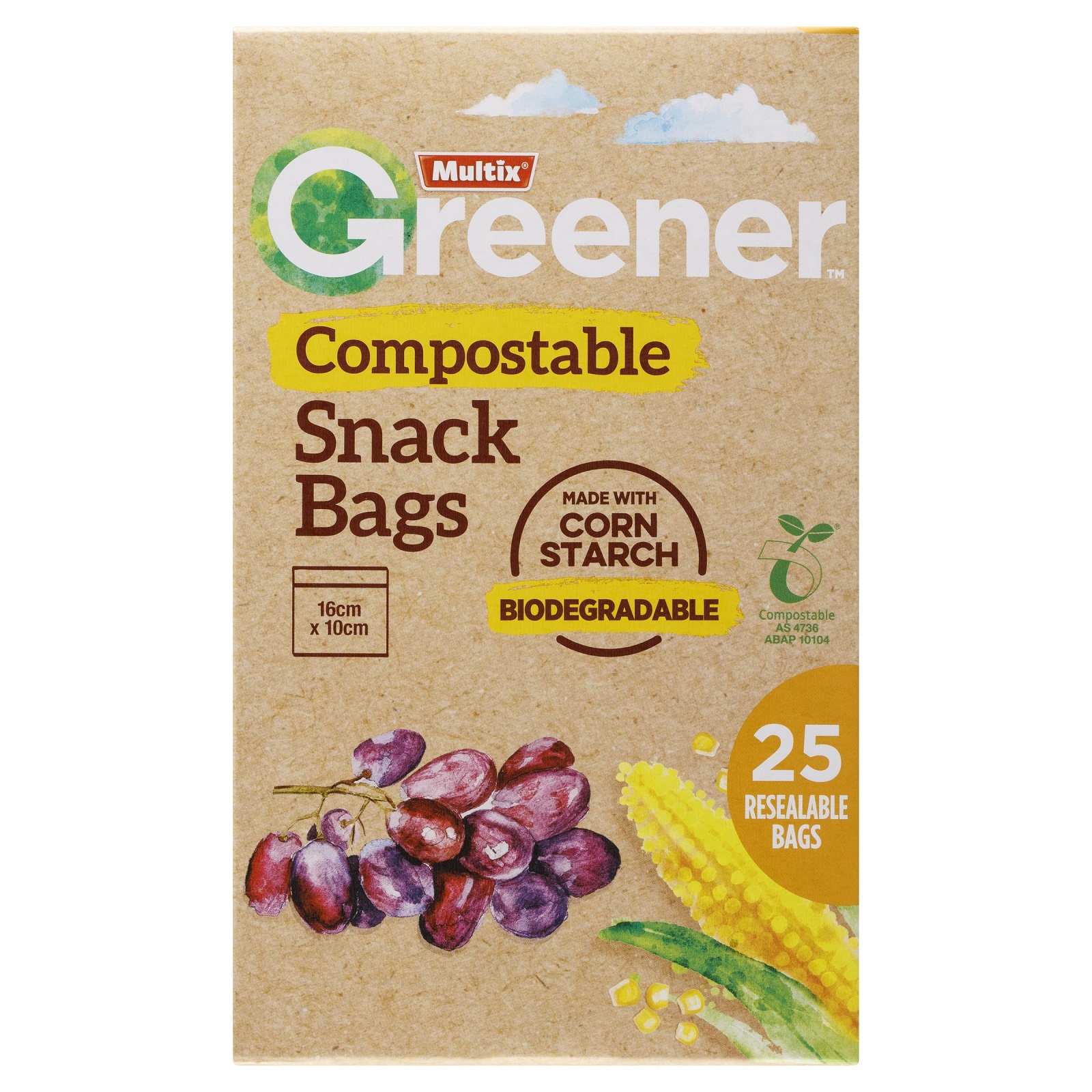 Multix Greener Compostable Snack Bag 16cm x 10cm 25s