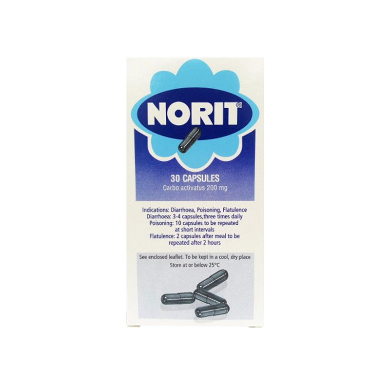Norit Carbo Activatus 200mg, 30 capsules .