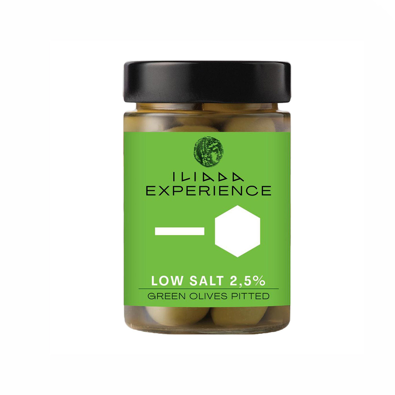 ILIADA Less Salt Green Pitted Olives