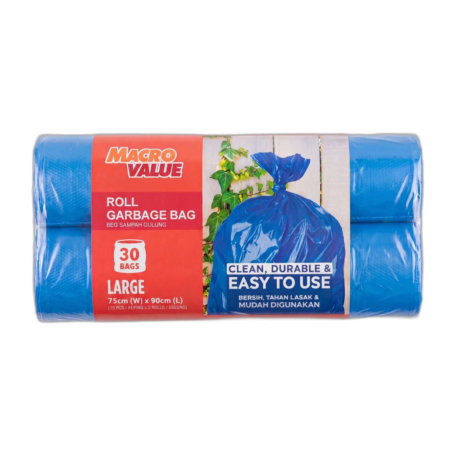 Macrovalue Blue Heavy Duty Garbage Bag Large 75cm x 90cm 30s
