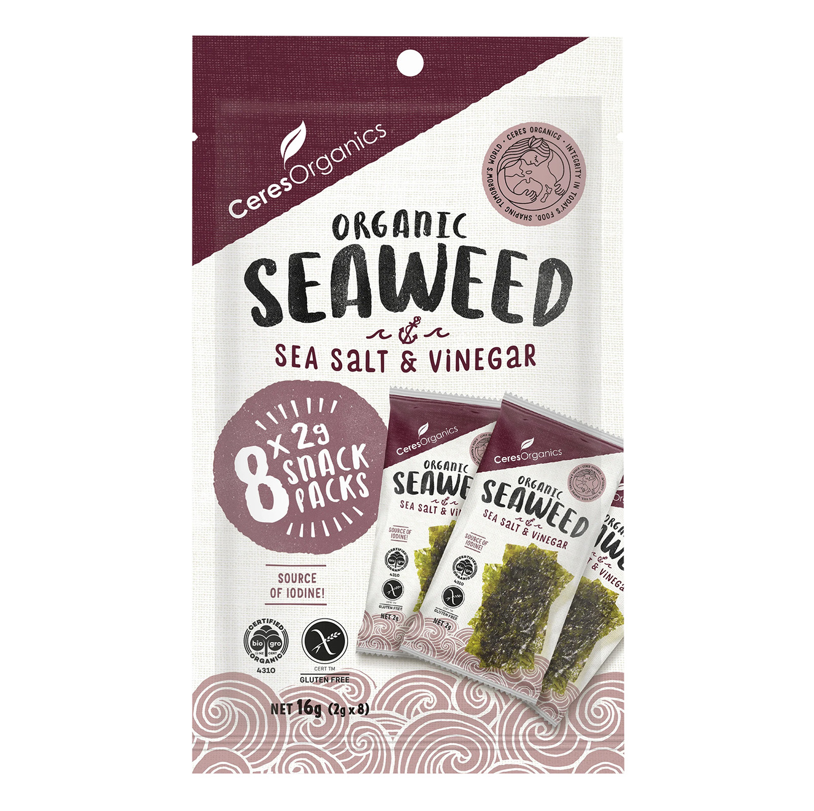 Ceres Organics Sea Salt & Vinegar Seaweed Chips 8s 16g