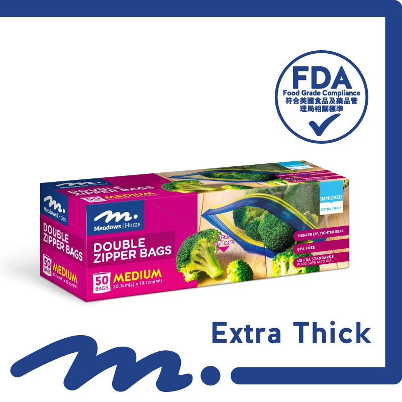 Meadows Home Medium Double Zip Bags 20.1cm x 18.1cm 50s