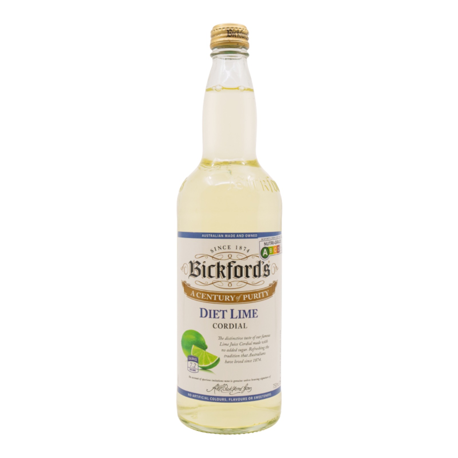 Bickford's No Sugar Added Lime Cordial Bottle