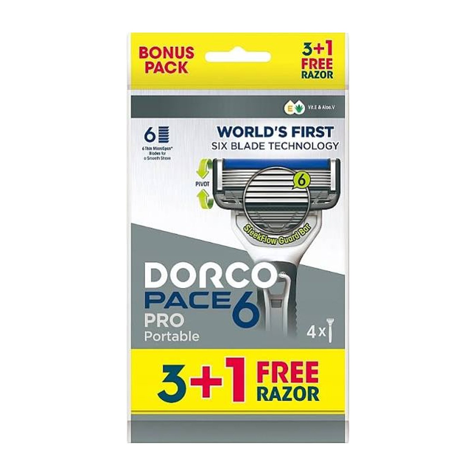 Dorco Pace 6 Blades Pro Disposable Razor 4each
