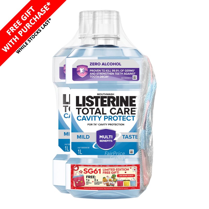 Listerine Mouthwash Twin Pack - Total Care(Cavity Protect)+Free Bag