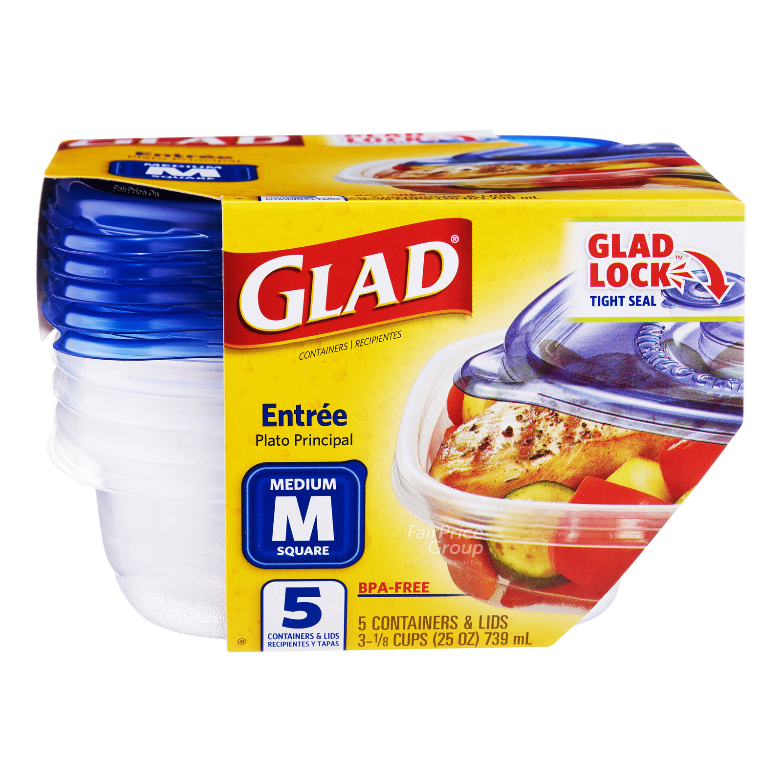 Glad Container with Lid - Entree (M) 5 per pack
