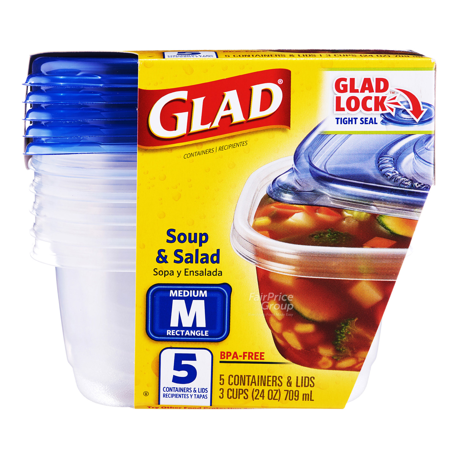 Glad Container with Lid - Soup & Salad (M) 5 per pack