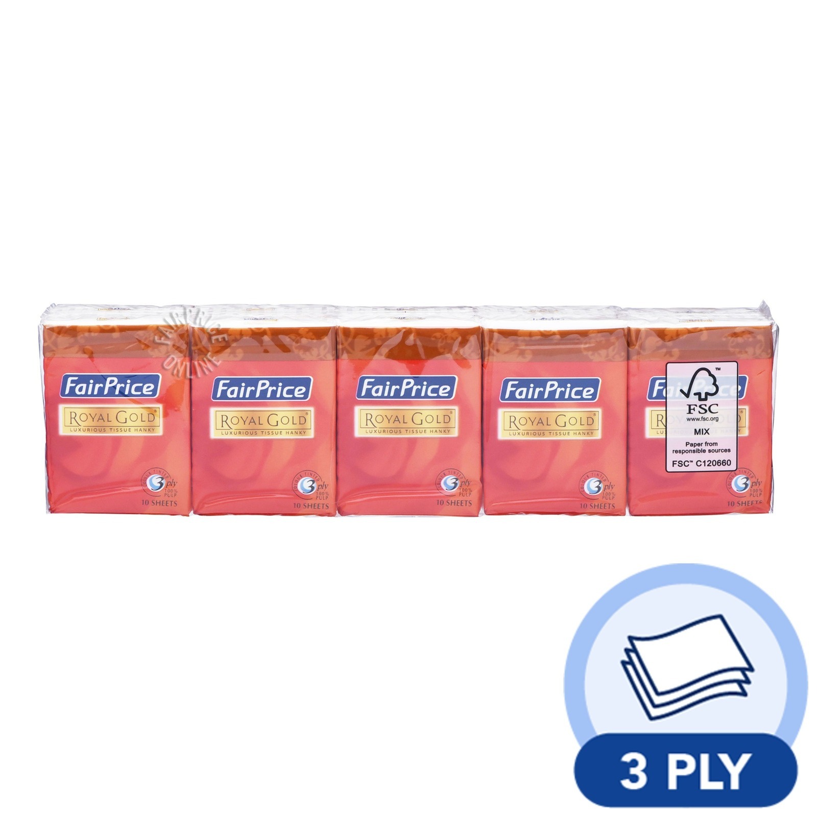 FairPrice Royal Gold Hanky 3ply Pocket Tissue 10 x 10 per pack