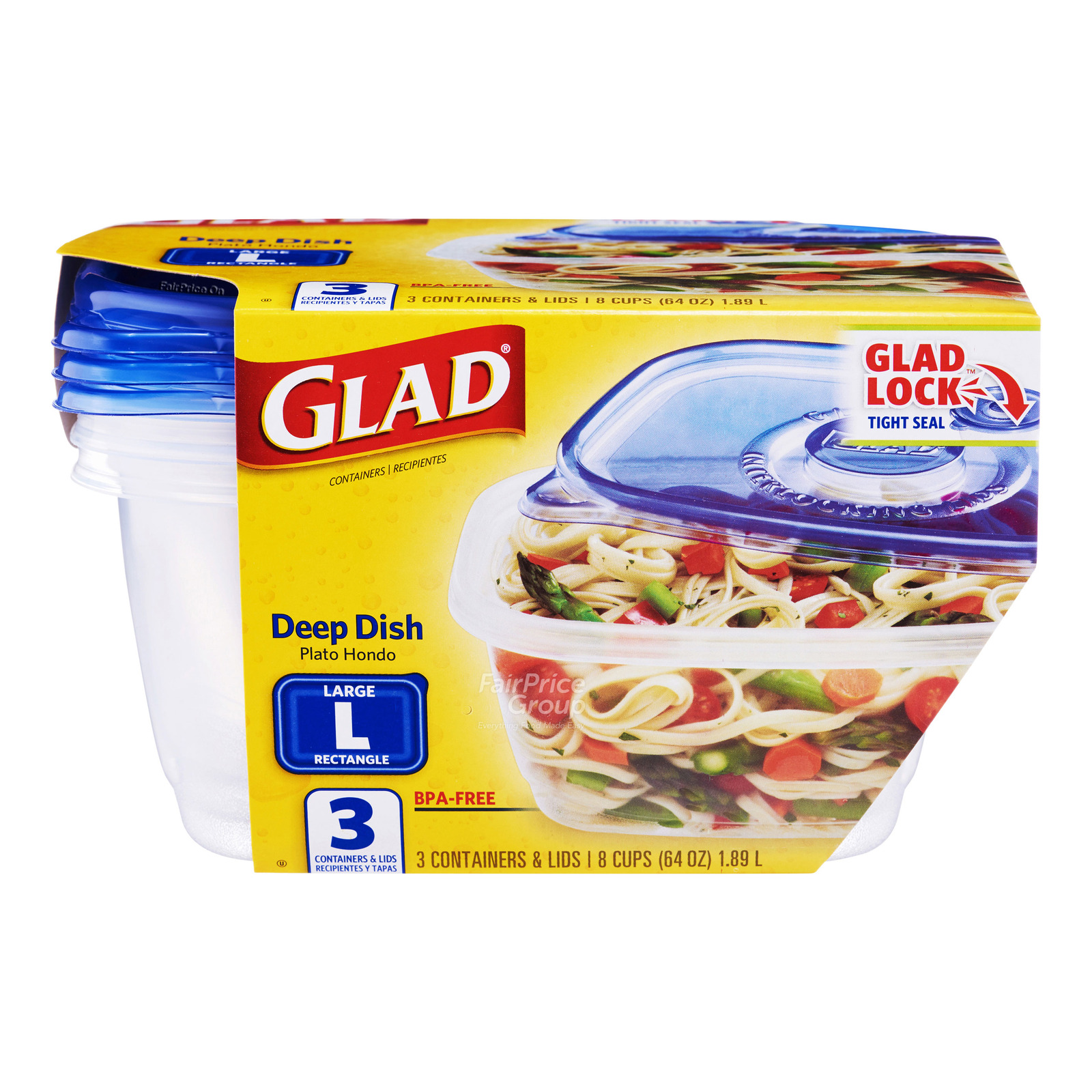 Glad Container with Lid - Deep Dish (L) 3 per pack