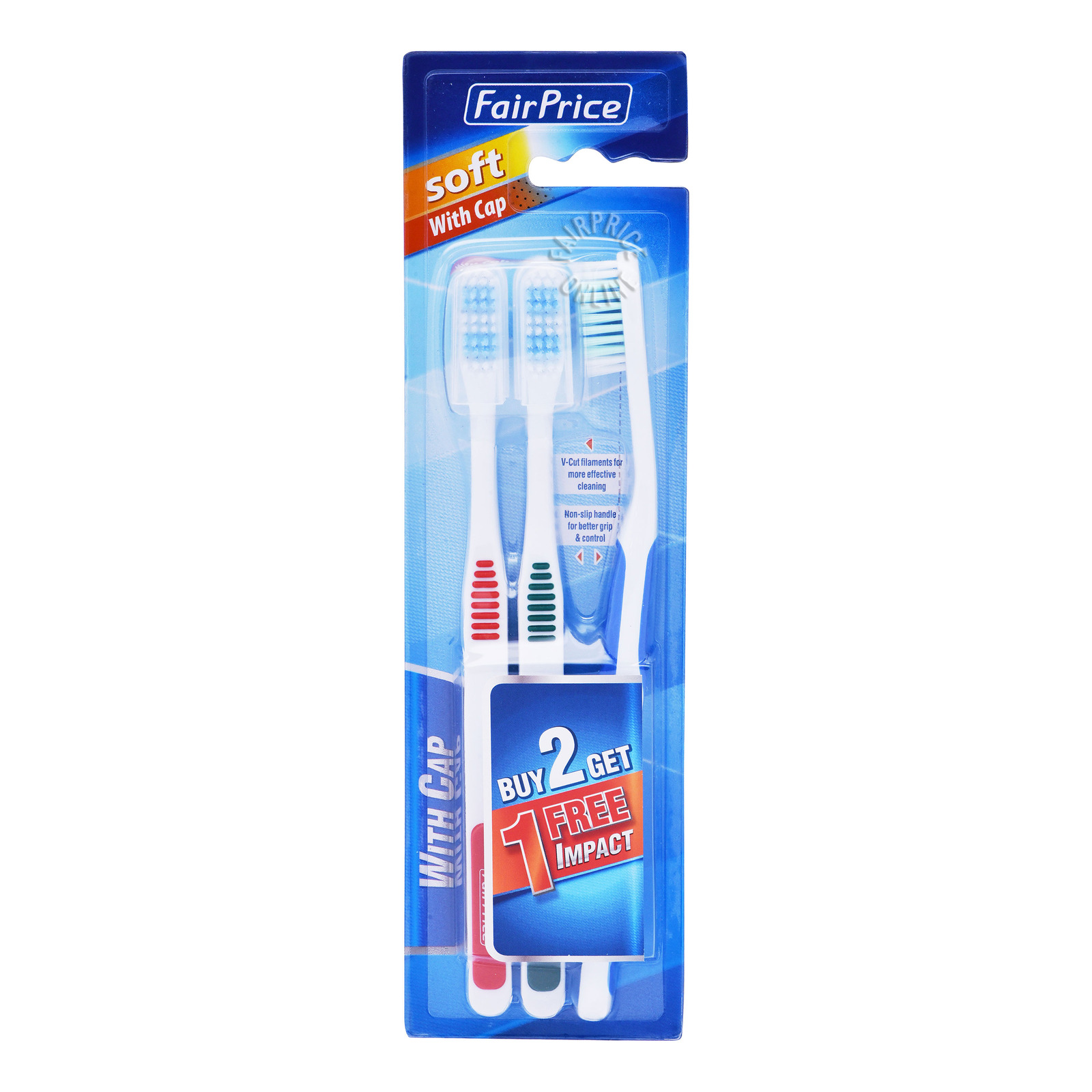 FairPrice Toothbrush - Soft with Cap + Free Impact 2 + free 1 per pack