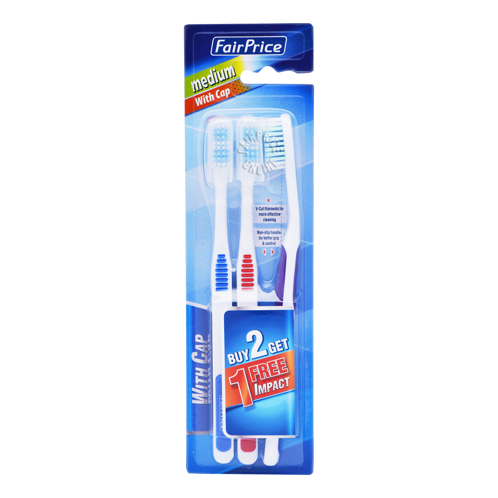 FairPrice Toothbrush - Medium (Cap) + Free Impact 2 + 1 per pack