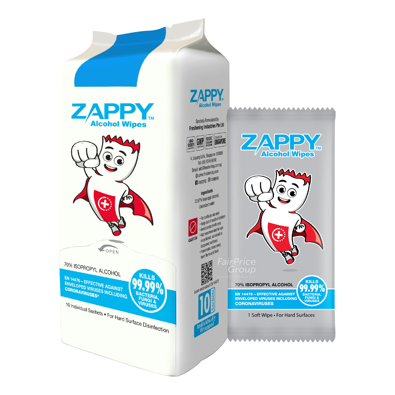 Zappy Alcohol Wipes - Hard Surfaces Use 10 per pack