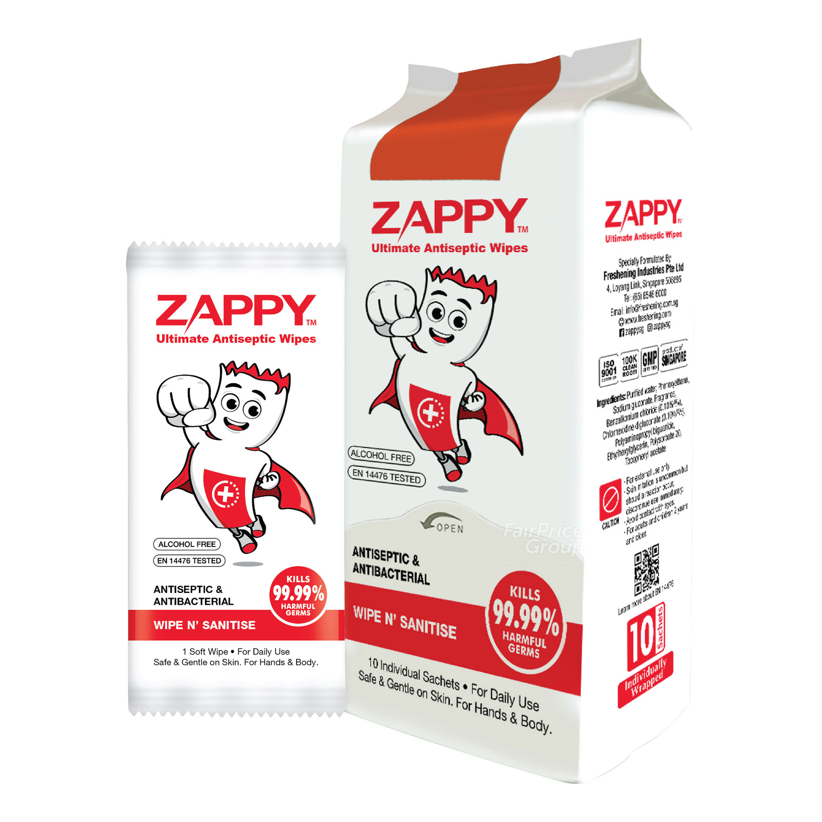 Zappy Alcohol Free Wipes - Antiseptic & Antibacterial 10 per pack