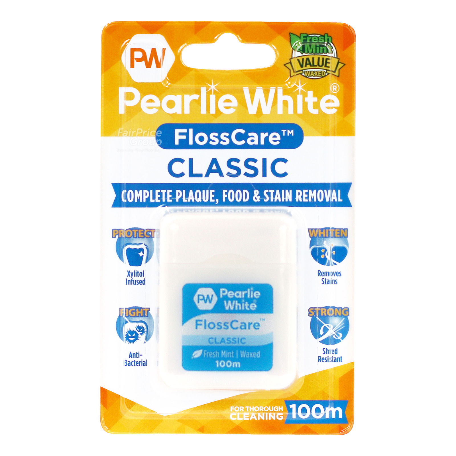 Pearlie White FlossCare Waxed Classic Floss - Fresh Mint (100m) 1 per pack