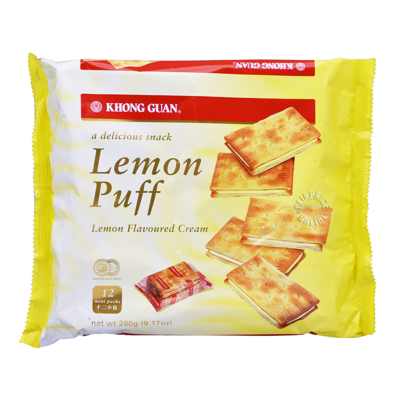 Khong Guan Sandwich Biscuits - Lemon Puff (12 per pack)