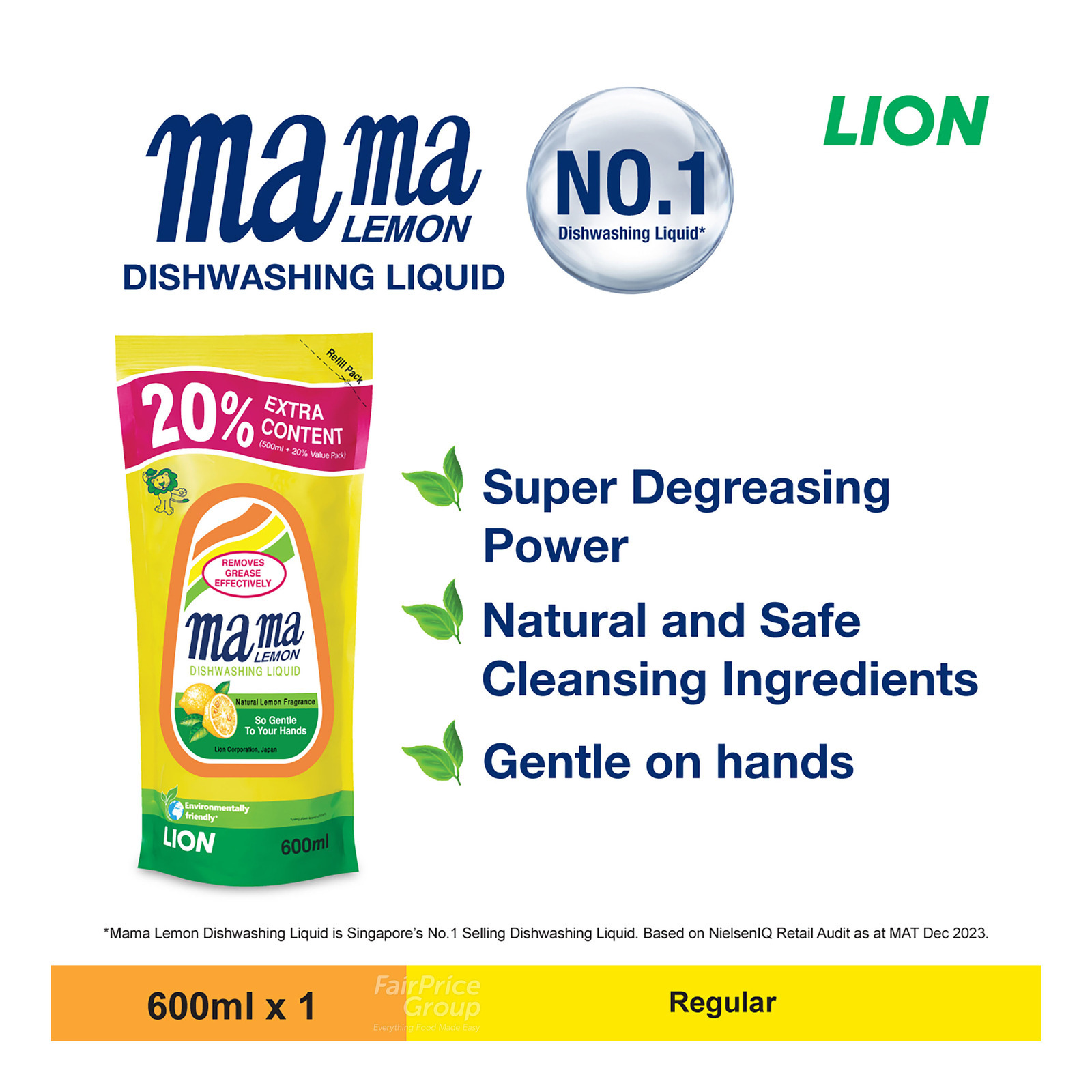 Mama Lemon Dishwashing Liquid Refill - Natural Lemon 600ml
