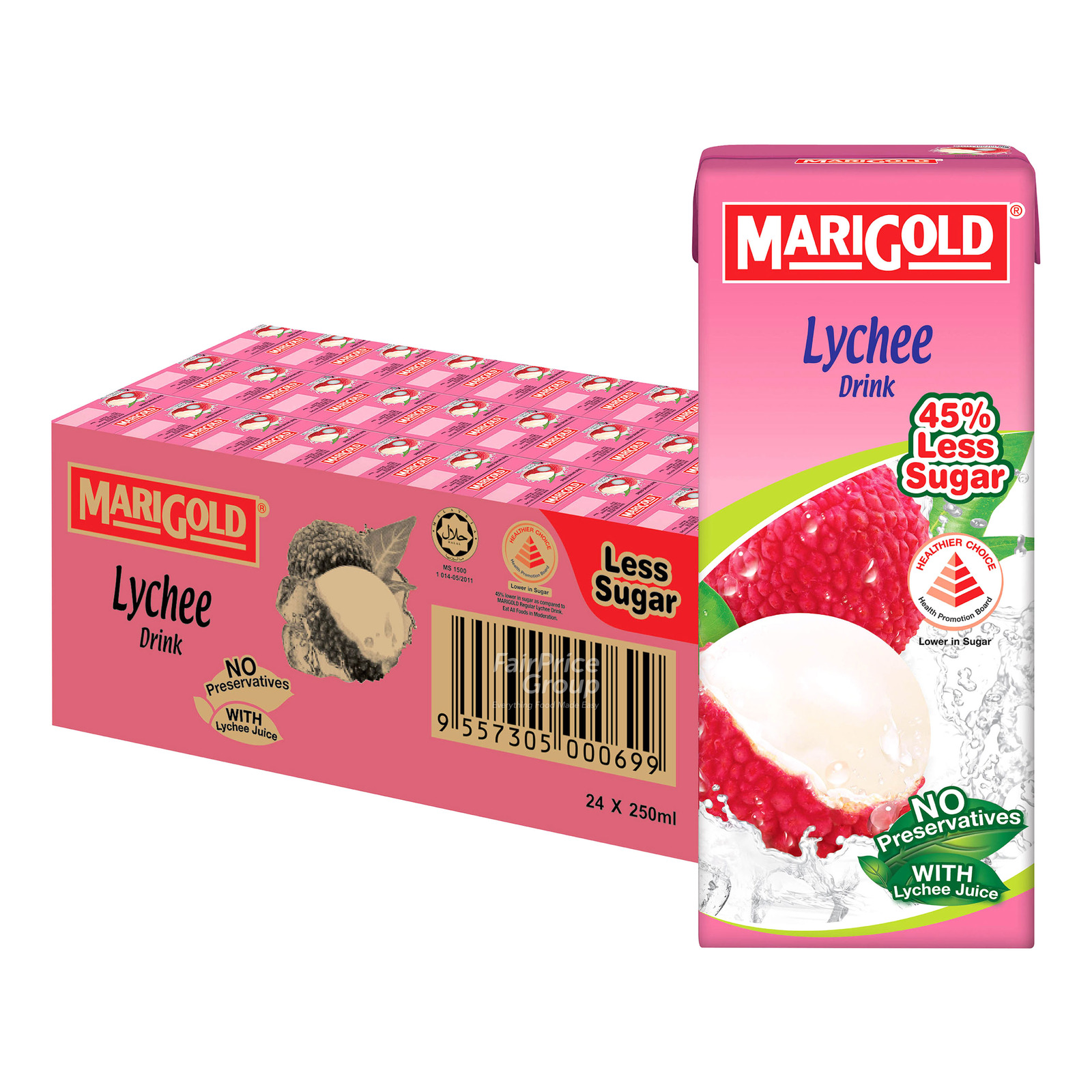 Marigold Packet Drink - Lychee (Less Sweet) 24 x 250ml (CTN)