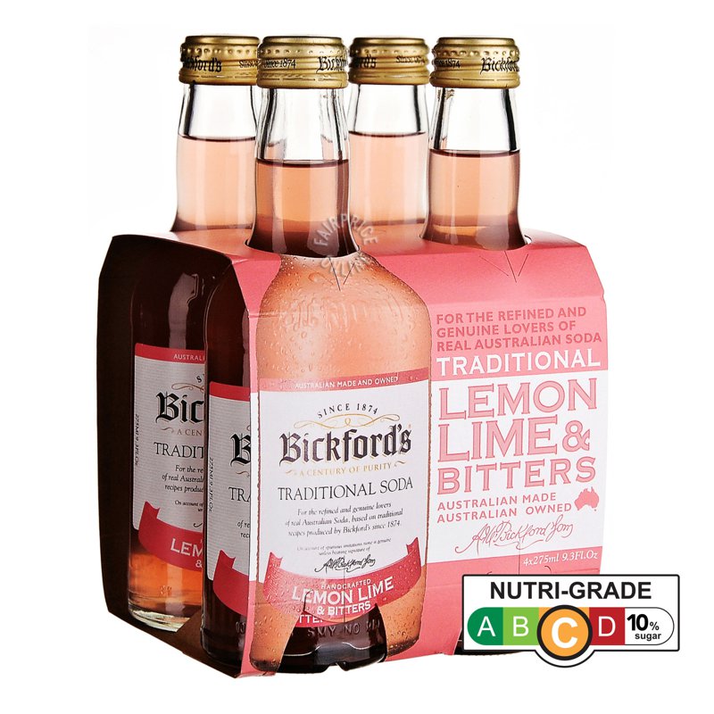 Bickford's Traditional Bottle Soda - Lemon Lime & Bitters 4 x 275ml