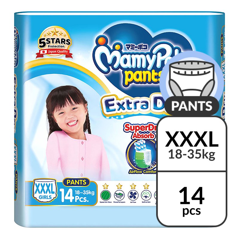 MamyPoko Girls Diaper Pants - XXXL (18 - 35kg) 14 per pack