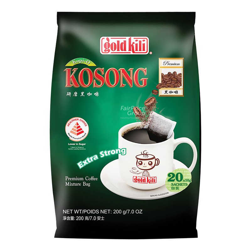 Gold Kili Kopi O Kosong - Extra Strong (No Cane Sugar Added) 20 x 10g