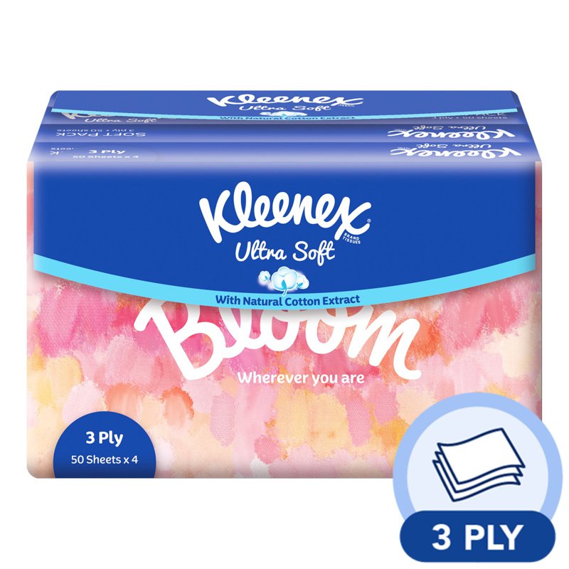 Kleenex Ultra Soft Tissue Soft Pack - Moments (3ply) 4 x 50 per pack