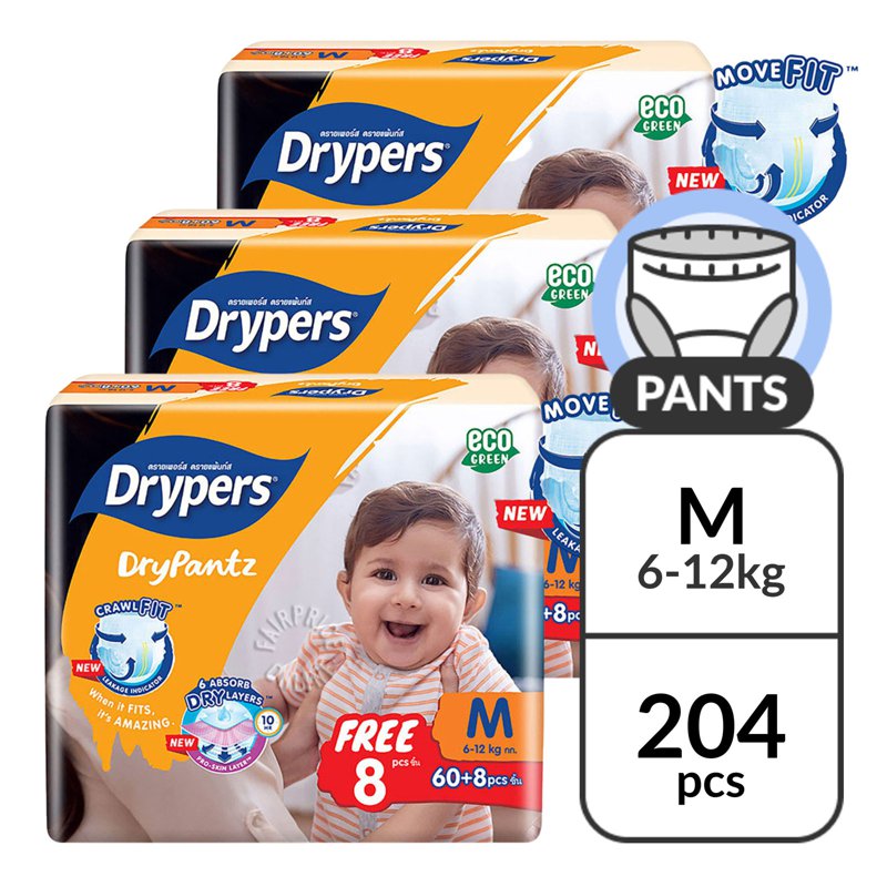 Drypers Drypantz Pants - M (6 - 12kg) 3 x 68 per pack (CTN)