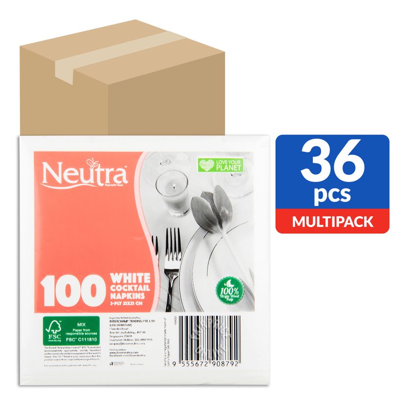 Neutra White Napkins - Cocktail (23 x 23cm) 36 x 100 per pack (CTN)