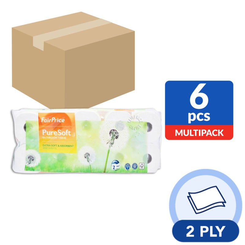 FairPrice Pure Soft Bathroom Tissue Roll (2ply) 60 x 400 per pack (CTN)
