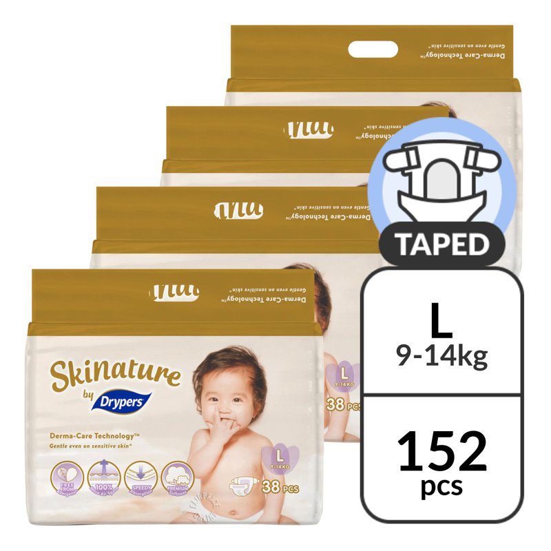 Drypers Skinature Diapers - L (9 - 14kg) 4 x 38 per pack (CTN)