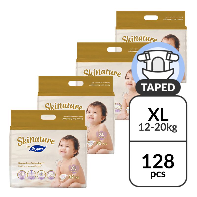 Drypers Skinature Diapers - XL (12 - 20kg) 4 x 32 per pack (CTN)